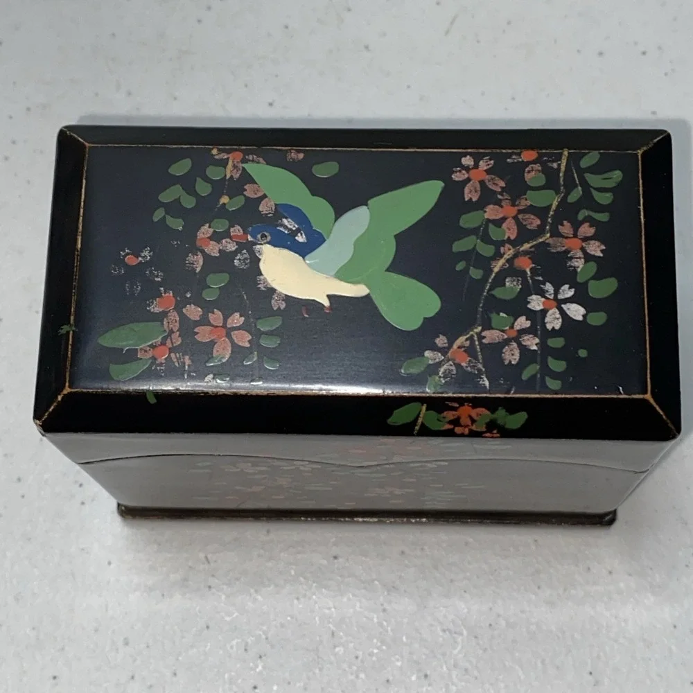 VTG Handmade Lacquerware Box Trading Card Note Holder Made In Occupied Japan 4